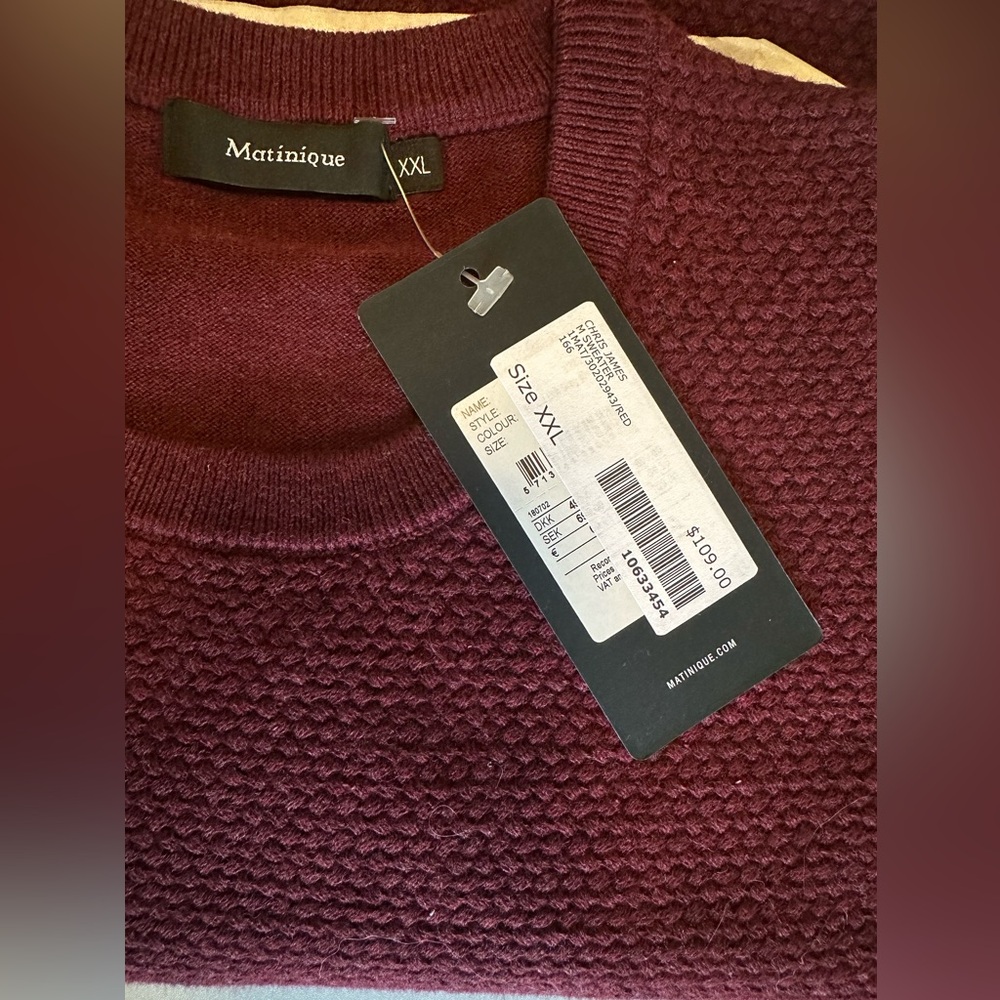 Matinique Mens Sweater, burgandy/maroon, XXL NEW with tags